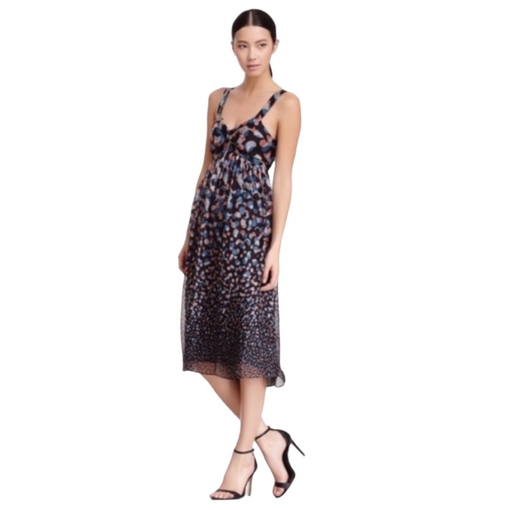 Lafayette 148 Silk Abstract Floral Empire Waist Boho Whimsigoth Midi Dress Sz 4